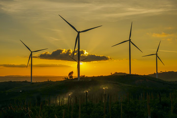 Obraz premium Wind turbine farm from clean energy. Wind power for electricity.