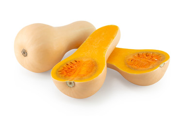 Butternut squash with sliced isolated on white background, food healthy concept