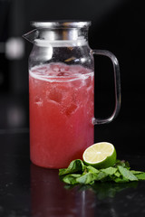 Refreshing drink with watermelon, mint and ice