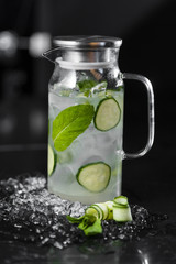 Refreshing drink with cucumber, mint and ice