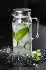 Refreshing drink with cucumber, mint and ice