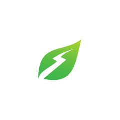 green leaf bolt electric icon vector logo