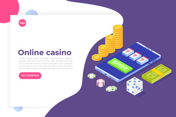Online casino, online gambling, gaming apps  isometric vector illustration