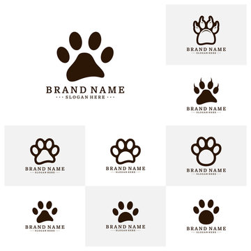 Set of Dog Foot logo Design Vector Template. Dog icon logo vector