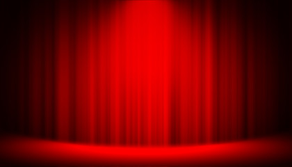 Red curtain studio on stage entertainment background, Red curtain background.
