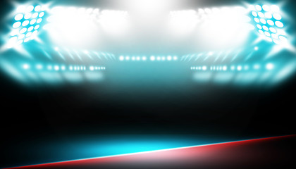 Spotlight boxing stage fight and match red and blue background.