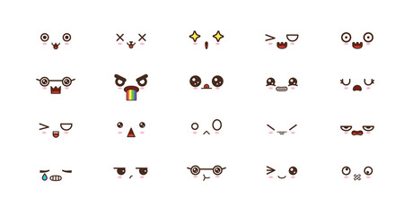 Kawaii cute faces smile emoticons. Japanese emoji