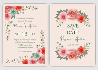 Wedding invitation card Floral hand drawn frame .Greenery Wedding Invitation ,Template Eucalyptus  Wedding Invitation.