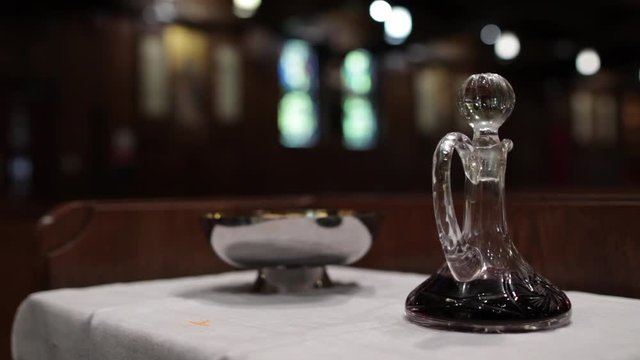 Religious eucharist bowl and wine church