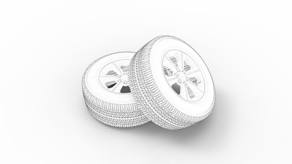 3d rendering of two car tires isolated in white background