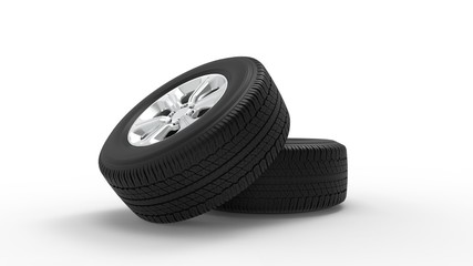 3d rendering of two car tires isolated in white background
