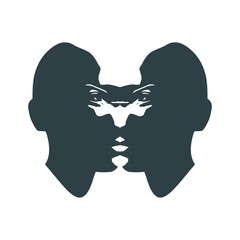 A zombie or two face profile view. Optical illusion. Human head make silhouette of gloomy person