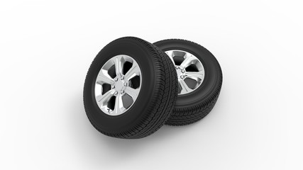 3d rendering of two car tires isolated in white background