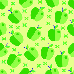 seamless pattern with green apples, vector illustration background with green apples