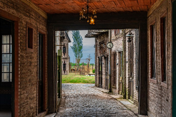 An external corridor at Campanopolis, a medieval town in Buenos Aires, Argentina.