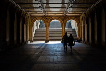 Couple under tunnel in Central Park 