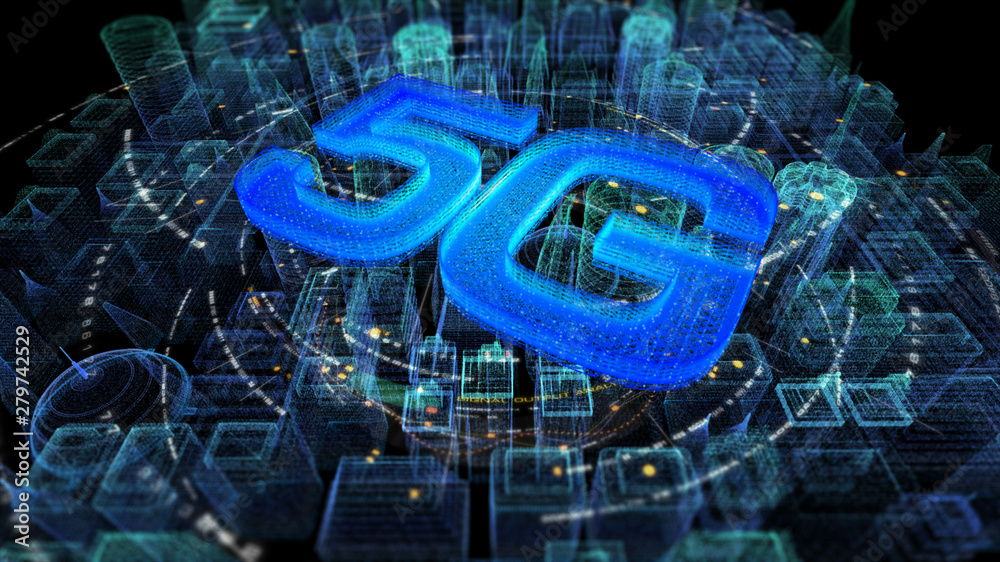 Poster futuristic holographic 5g digital wireless high speed fifth innovative generation for cellular netwo