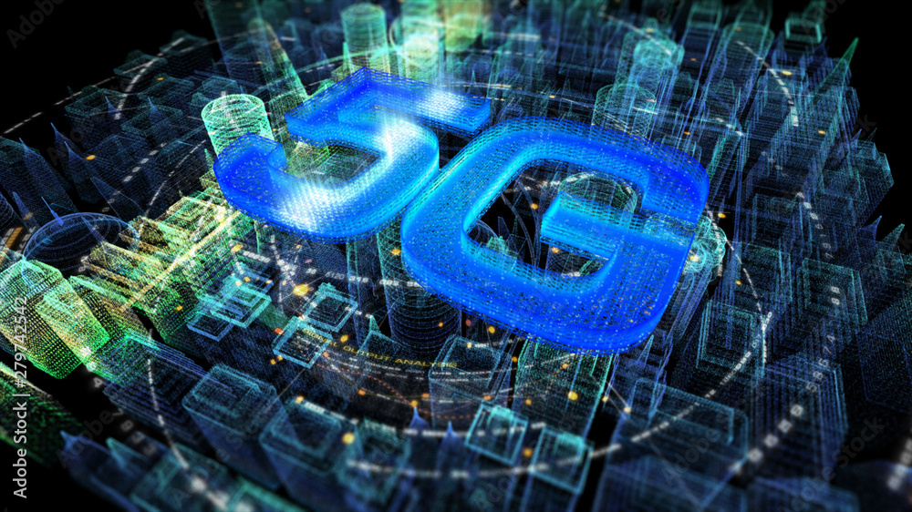 Poster Futuristic holographic 5G digital wireless high speed fifth innovative generation for cellular network connectivity, high speed Internet broadband network