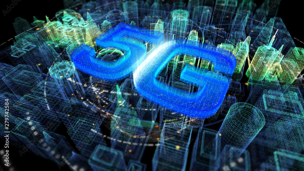 Aufkleber futuristic holographic 5g digital wireless high speed fifth innovative generation for cellular netwo