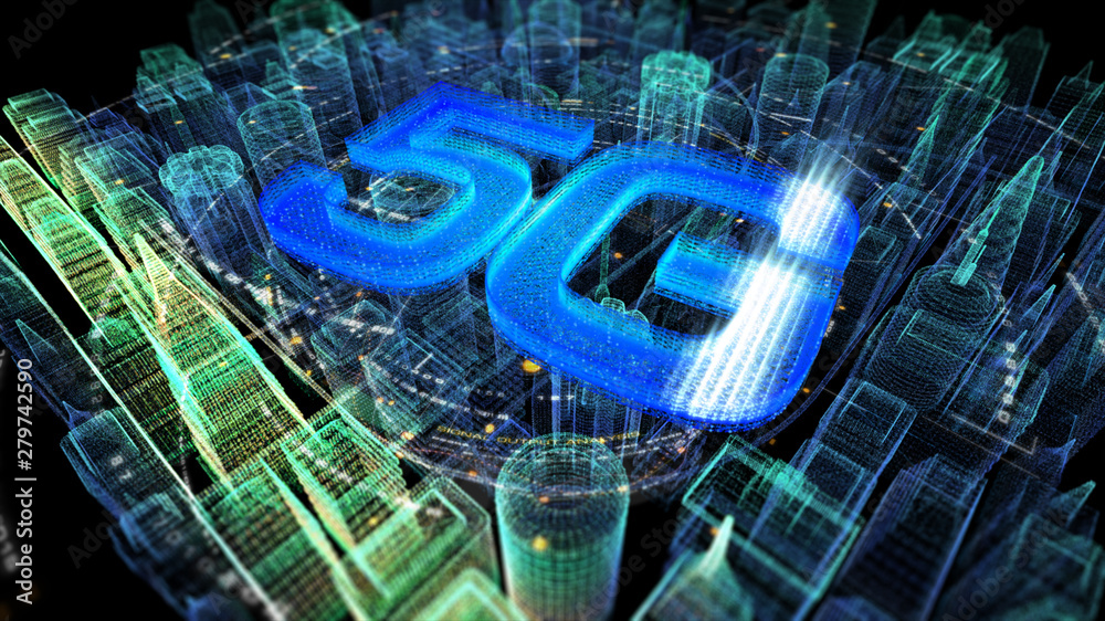 Poster futuristic holographic 5g digital wireless high speed fifth innovative generation for cellular netwo