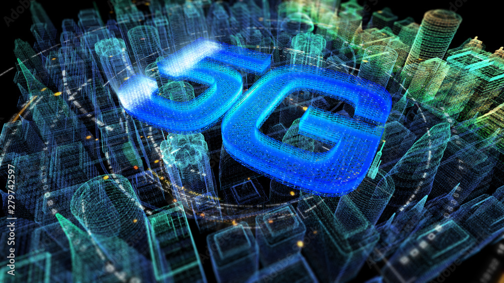 Poster futuristic holographic 5g digital wireless high speed fifth innovative generation for cellular netwo
