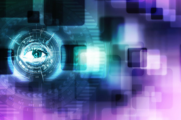 Digital composite of Eye scanning a futuristic interface