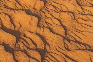 The structure of dunes in the desert, Dubai, United Arab Emirates.Close up.Areal view.