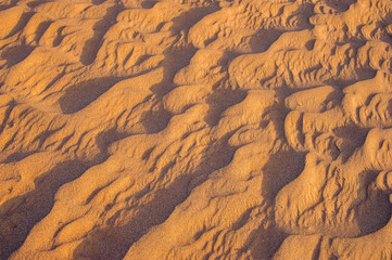 The structure of dunes in the desert, Dubai, United Arab Emirates.Close up.Areal view.