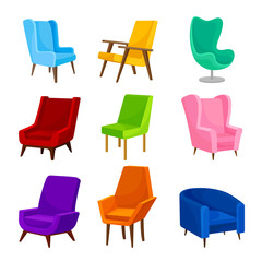 Collection of images of chairs. Vector illustration on white background.