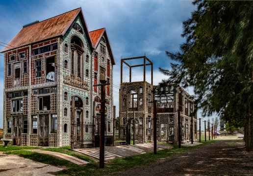 Abandoned buildings in Campanopolis, Buenos Aires, Argentina