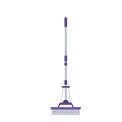 Lilac mop on a long handle. Vector illustration on white background.