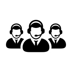 Telemarketing icon vector male business customer support service person profile avatar with headphone for online assistant in glyph pictogram illustration