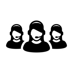 Service icon vector female customer care business support person profile avatar with headphone for online assistant in glyph pictogram illustration