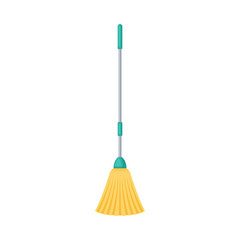 Orange brush for sweeping on a long handle. Vector illustration on white background.