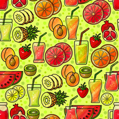 Seamless pattern with fruits juice. Bright print design, vector.