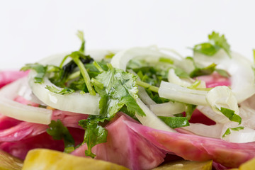 Delicious pickles with onions.