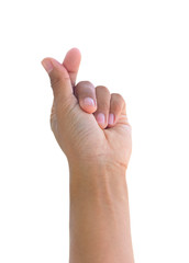 Obraz premium hand left to hold credit card, blank paper or other on white background