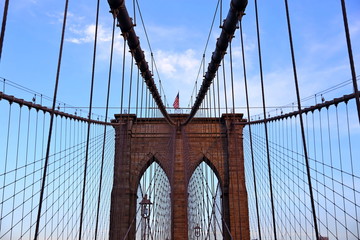 Brooklyn Bridge New York City close up at sunset