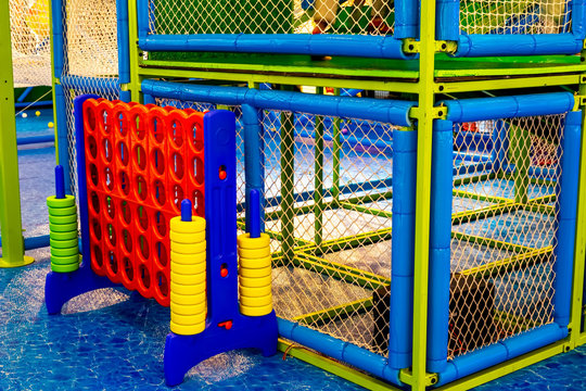 Kindergarten Playground With Classic Jumbo Giant 4 Connect In A Row To Score Board Games.