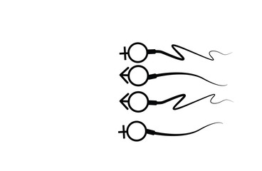 Abstract sperm icon, sperm icon and sperm vector that runs towards the egg. On a white background, competition concept