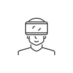 Man with VR glasses vector concept icon or symbol in outline style