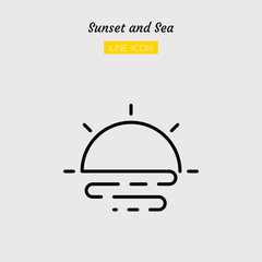 line icon symbol, sunrise sunset and sea Isolated flat outline vector design