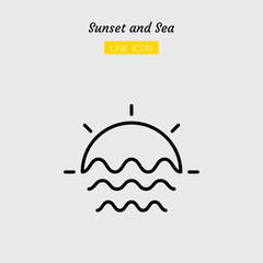 line icon symbol, sunrise sunset and sea Isolated flat outline vector design