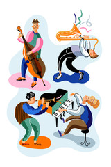 Jazz musicians flat vector characters set