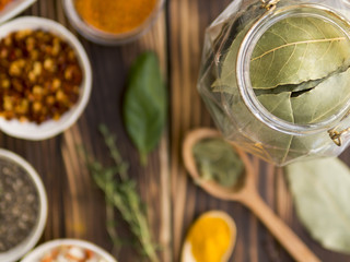 Dry leaves jar with spices