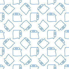 Vector toilet tissue minimal outline seamless pattern with white background