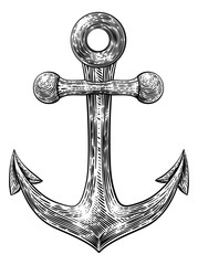 An anchor from a boat or ship tattoo or retro style woodcut etching drawing in a vintage style © Christos Georghiou