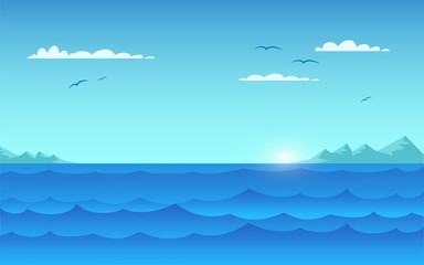 Fototapeta na wymiar Sea panorama, seascape flat vector illustration