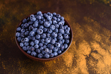 Blueberry antioxidant organic superfood in a bowl concept for healthy eating and nutrition