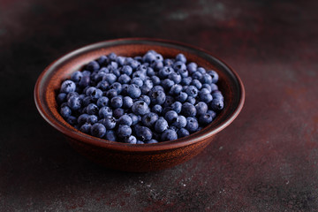 Fototapeta na wymiar Blueberry antioxidant organic superfood in a bowl concept for healthy eating and nutrition